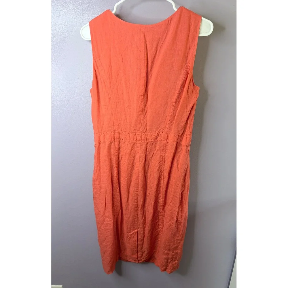 Brooks Brothers Womens 100% Linen Sheath Dress Coral Pink Sleeveless Size 10 - Picture 6 of 9